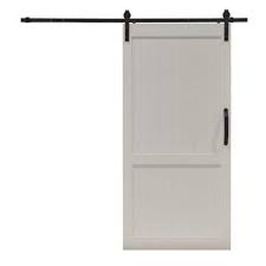 lot 206 image: Pinecroft 42 in. x 84 in. Millbrooke White H Style PVC Vinyl Sliding Barn Door with Hardware Kit - Door Assembly Required
