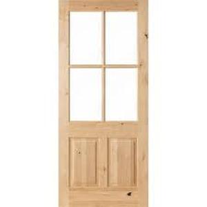 lot 226 image: Krosswood Doors 36 in. x 96 in. Rustic Knotty Alder 4-Lite Clear Glass 2-Panel Unfinished Wood Front Door Slab