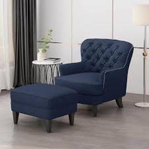 lot 237 image: Noble House Blue Polyester Club Chair with Ottoman (Set of 1)