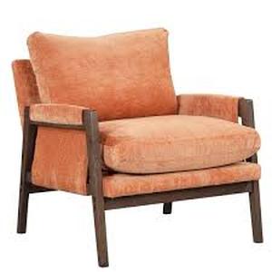 lot 242 image: Polibi Mid-Century Modern Orange Velvet Accent Chair with Solid Wood and Thick Seat Cushion