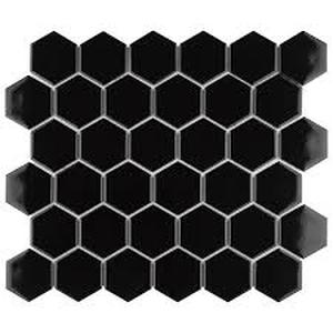 lot 252 image: Merola Tile Metro 2 in. Hex Glossy Black 11-18 in. x 12-58 in. Porcelain Mosaic Tile (10.0 sq. ft.)