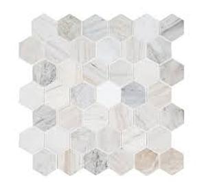 lot 259 image: Angora Hexagon 11.75 in. x 12 in. x 10 mm Honed Mosaic Marble Floor and Wall Tile (2.94 sq. ft.)