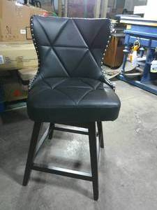 lot 281 image: Cozyman Hampton 26 in. Black Solid Wood Frame Counter Stool with Back Faux Leather Upholstered Swivel Bar Stool