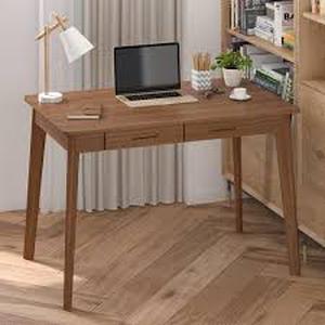 lot 274 image: 39.4 in. W-29.5 in. H Brown Walnut Writing Desk with 2-Drawers