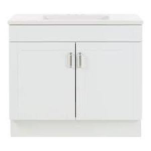 lot 287 image: Glacier Bay Penford 37 in. W x 19 in. D x 33 in. H Single Sink Freestanding Bath Vanity in White with White Cultured Marble Top