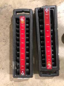Lot of 2 Husky 12 in. Drive Metric 6-Point Impact Socket Set with Storage Case (11-Piece)  Customer Returns See Pictures