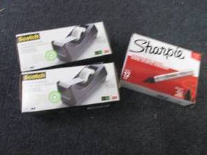lot 89 image: 12 ct Heavy Duty Sharpies, 2 Scotch...