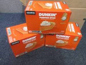 lot 320 image: 3- 10 ct Dunkin Pumpkin Spice Kcup...