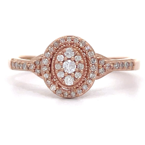 0.25 Carat Diamond Oval Halo Cluster Cathedral Ring in Rose Gold $1,200 Retail