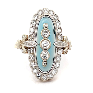 Rare Find Edwardian Vertical 5-Stone Halo Vintage Fleur de lis Ring in 14k Two-Tone Gold $11,700 Retail