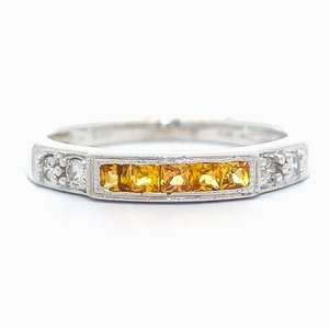 Yellow Sapphire & Diamond Channel Ring in 14k White Gold $2,199 Retail
