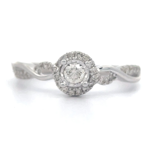 0.25 Carat Diamond Round Halo Vine Twist Ring in White Gold $1,449 Retail