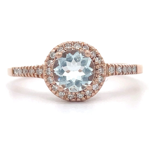0.88 Carat Aquamarine & Diamond Halo Ring in 14k Rose Gold $1,570 Retail