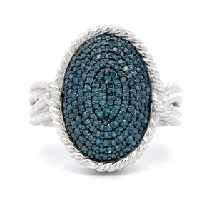 0.80 Carat Fancy Blue Diamond Oval Cluster Twisted Rope Ring $1,999 Retail
