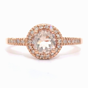 1 Carat Morganite & Diamond Round Halo Pave Ring in 14k Rose Gold $1,375 Retail