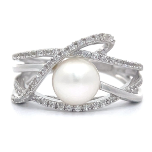 White Cultured Pearl & Diamond Multi-Arc Ring