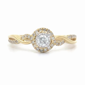 0.25 Carat Diamond Round Halo Entwined Vine Split Shank Ring in Yellow Gold $699 Retail