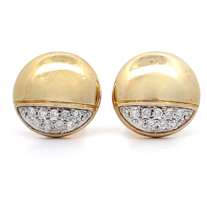 Pave Diamond Round Button Stud Earrings in Yellow Gold $1,399 Retail