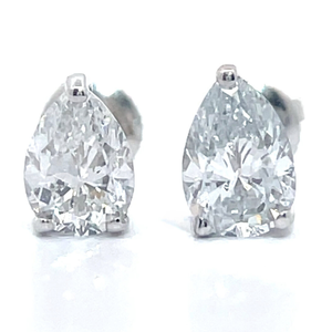 1 Carat Pear Diamond Solitaire Stud Earrings 14k White Gold $2,550 Retail