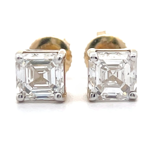 1 Carat Asscher Cut Diamond Solitaire Stud Earrings in 14k Yellow Gold $2,550 Retail