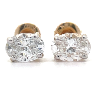1 Carat Oval Cut Diamond Solitaire Stud Earrings in 14k Yellow Gold $2,550 Retail