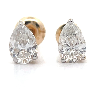 1 Carat Pear Diamond Solitaire Stud Earrings in 14k Yellow Gold $2,550