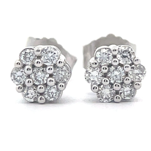 0.33 Carat Diamond Flower Cluster Stud Earrings in White Gold $899 Retail