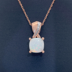 White Opal &amp Diamond Pendant Necklace in Rose Gold $1,188 Retail
