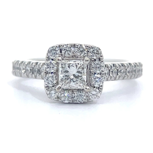 Designer Neil Lane 1 Carat Diamond Princess Halo Engagement Ring in 14k White Gold $4,460 Retail