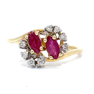 Marquise Ruby & Diamond Flower Vine Ring in 14k Yellow Gold $1,575 Retail