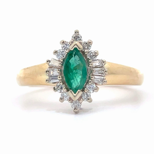 Marquise Emerald & Diamond Cluster Ring in 14k Yellow Gold $1,788 Retail