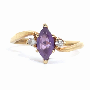 Marquise Amethyst & Diamond Three-Stone Curved Ring in 14k Yellow Gold $1,248 Retail