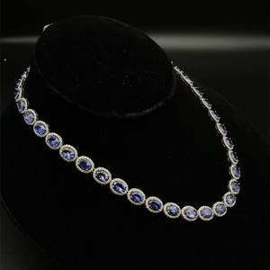 36.90 Carat Tanzanite & Natural Diamond Halo Tennis Chain Necklace in 14k White Gold - $48,370 Appraisal Included