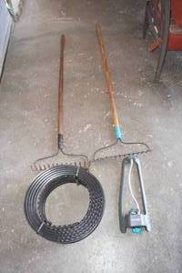 lot 235 image: 2 Rakes with Garden Edging and Sprinkler