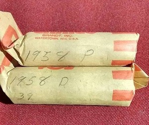 lot 38 image: (2) Partial Wheat Penny Rolls - 1958 D & P