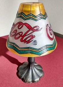 lot 81 image: Stained Glass & Metal Coca-Cola Candle HolderLamp