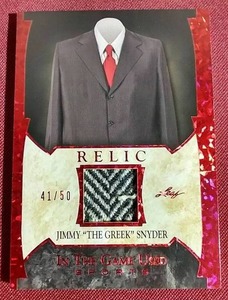 lot 129 image: Leaf Jimmy The Greek Snyder Game-Used Memorabilia Card - #d50