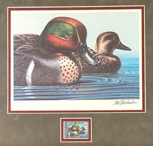 Green Winged Teal Duck Limited Edition Print with Stamp by Ken Michaelson