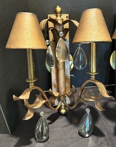 Two Wall Mount Light Fixtures with Dangling Crystals