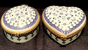 Set of Beautiful Trinket Boxes Heart Shaped and Circular