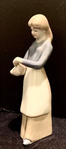 Vintage 7 Ceramic Young Girl in Dress Basket in Hand