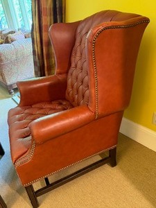 Ethan Allen Chesterfield Style Wing Back Chair and Ottoman