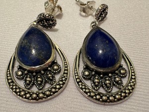 Pair of Sterling Silver and Lapis Earrings
