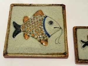 Two Mexican Pottery Fish Motif Tiles