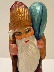 Wood Carved Russian Santa Figurine