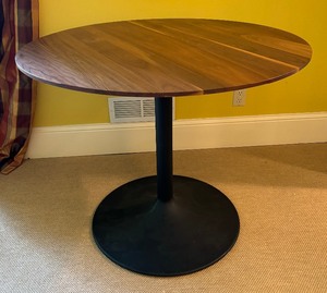 Room and Board Modern Aria Round Table with Two Room and Board Afton Chairs