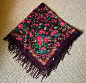 Two Authentic  Russian Folk Motive large 100% Virgin Wool Shawls