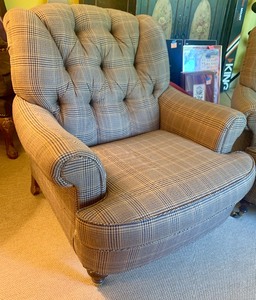 Pair of Brown Plaid Upholstered Chairs