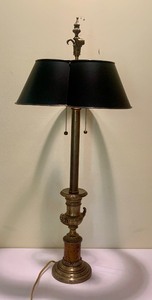 Vintage Brass Candlestick Lamp with Black Shade