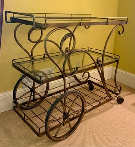 Gorgeous Glass Top Metal Ornate Bar Cart
